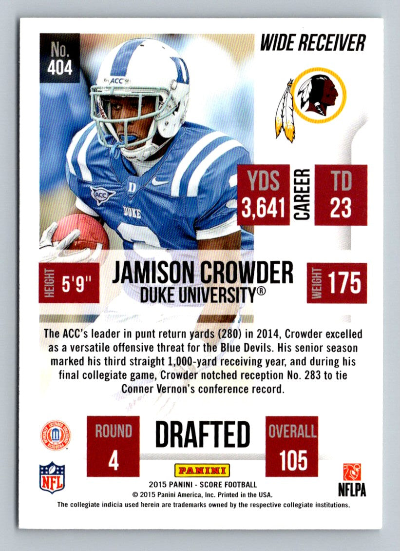 Jamison Crowder 2015 Score Rookie Card # 404