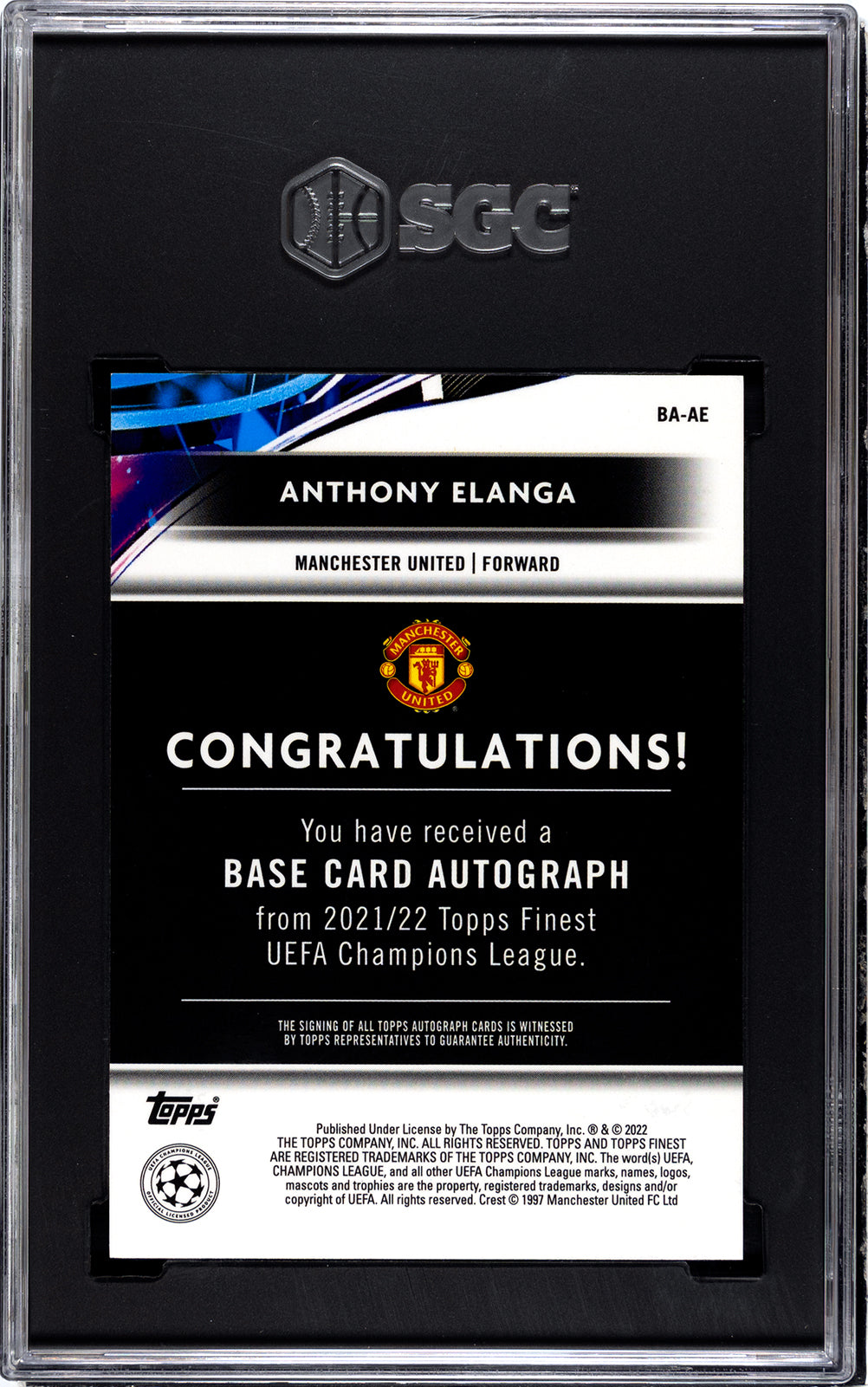 SGC 10/9.5 Anthony Elanga 2021-22 Topps UEFA Finest Auto
