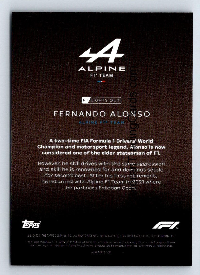 Fernando Alonso 2021 Topps F1 Lights Out Card