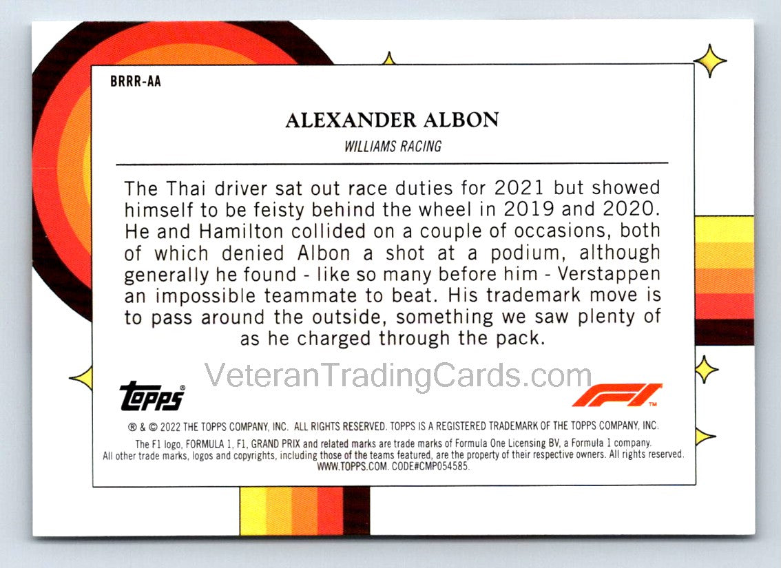 Alexander Albon Bounce Rock Race Roll 2021 Topps Formula 1 Card # BRRR-AA
