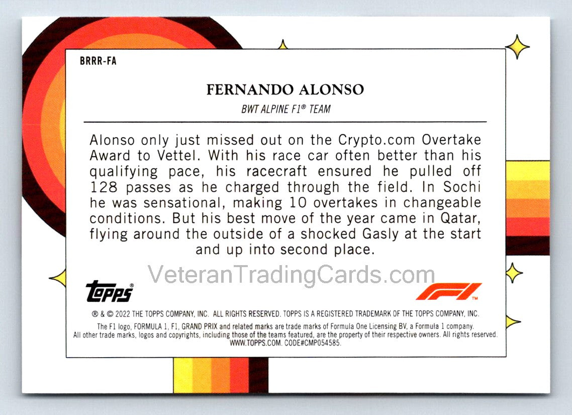 Fernando Alonso Bounce Rock Race Roll 2021 Topps Formula 1 Card # BRRR-FA