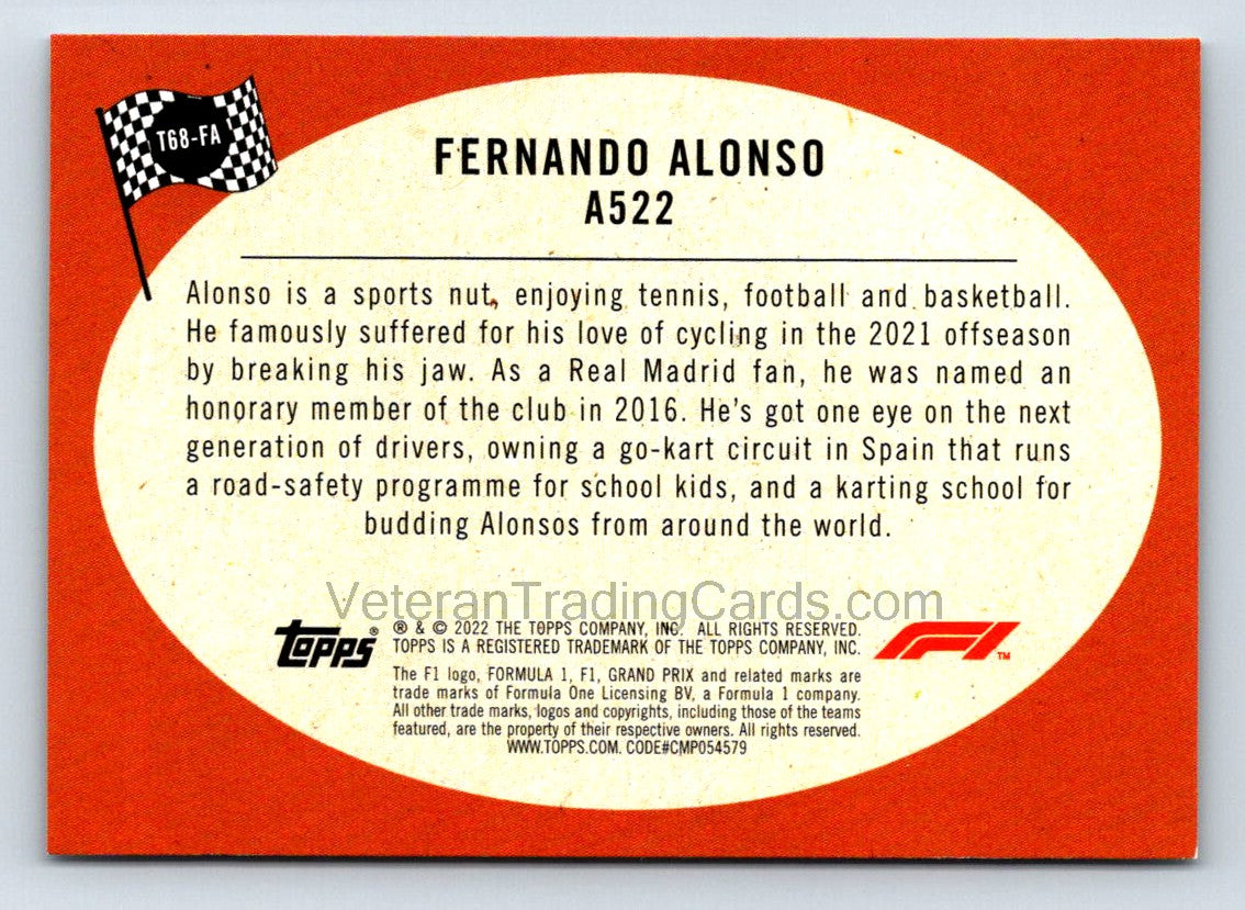 Fernando Alonso F1 Racer 2021 Topps Formula 1 Card # T68-FA