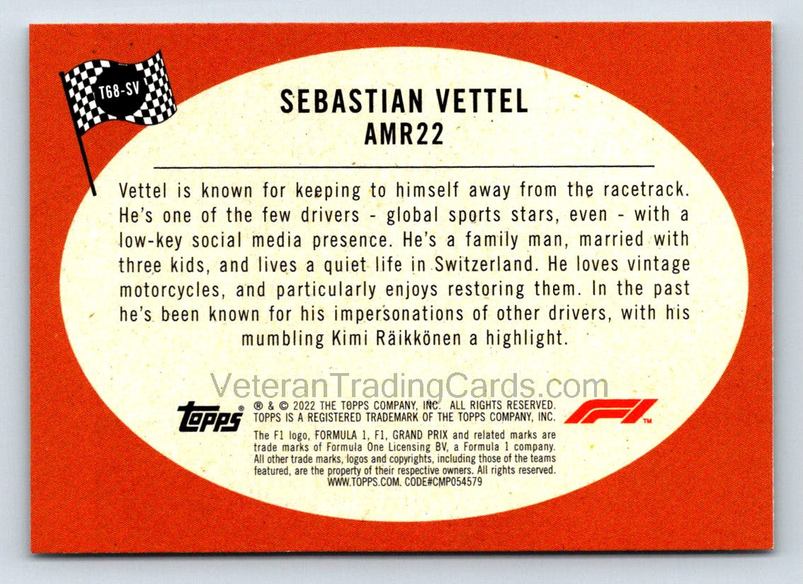 Sebastian Vettel F1 Racer 2021 Topps Formula 1 Card # T68-SV