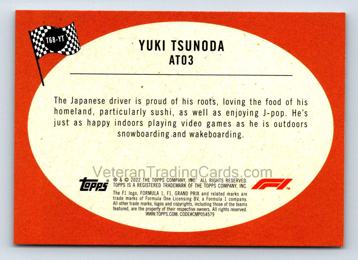 Yuki Tsunoda F1 Racer 2021 Topps Formula 1 Card # T68-YT