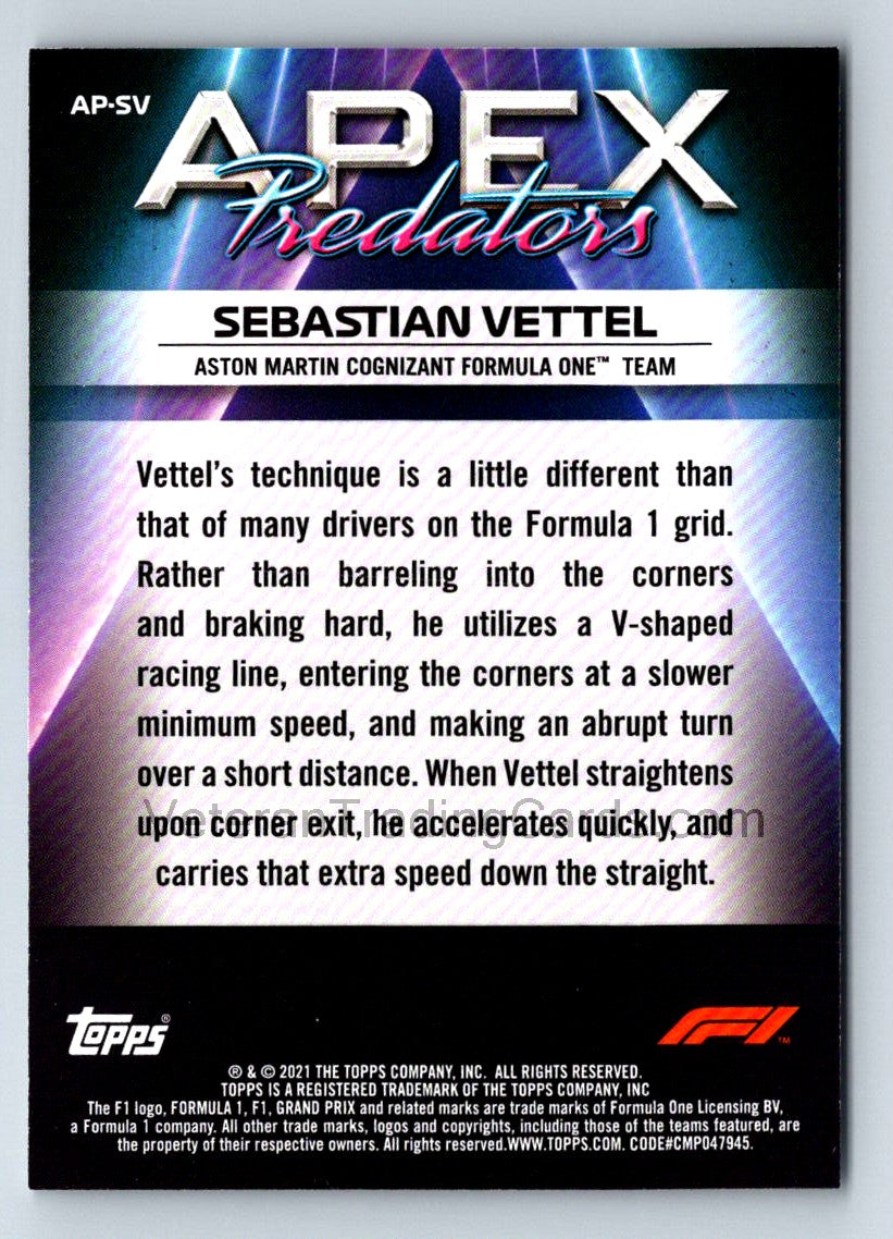 Sebastian Vettel Apex Predators 2021 Topps Formula One Card # AP-SV