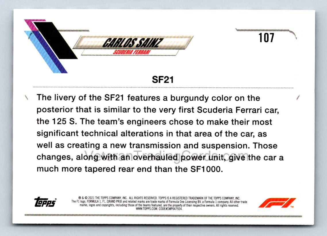 Carlos Sainz Checker Flag 2021 Topps Formula One Card # 107