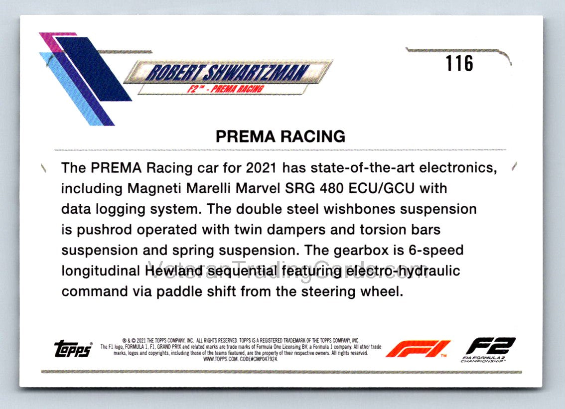 Robert Shwartzman Checker Flag 2021 Topps Formula One Card # 116