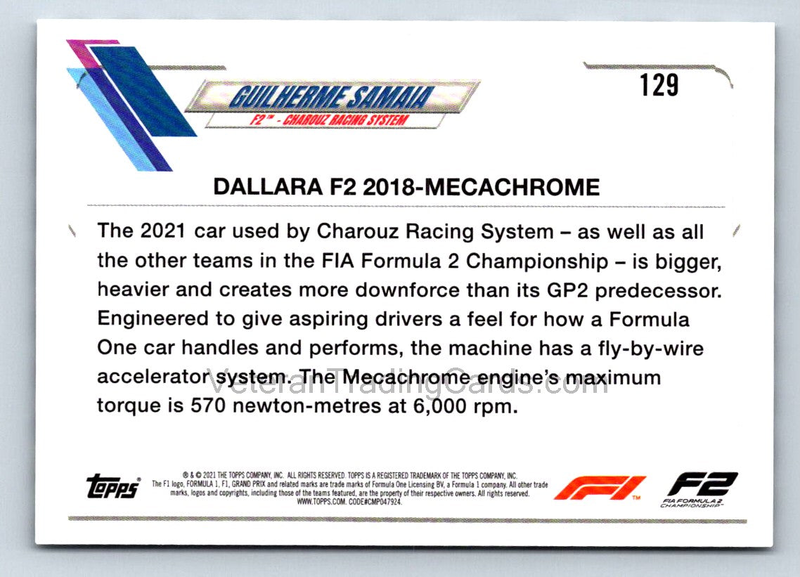 Guilherme Samaia Checker Flag 2021 Topps Formula One Card # 129