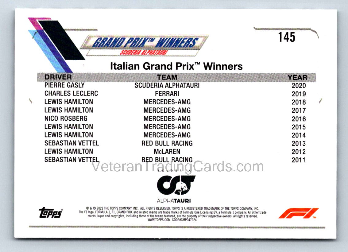 Pierre Gasly Checker Flag 2021 Topps Formula One Card # 145
