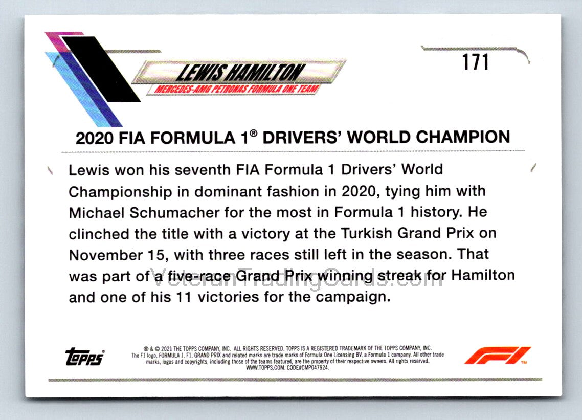 Lewis Hamilton Checker Flag 2021 Topps Formula One Card # 171