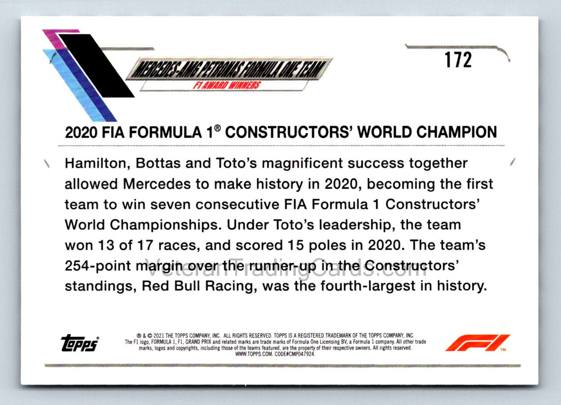 Mercedes Team Checker Flag 2021 Topps Formula One Card # 172