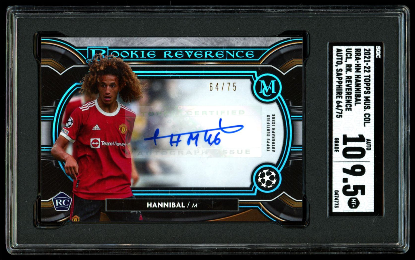 SGC 10/9.5 Hannibal 64/75 2021 Topps Museum Collection UEFA Champions League Rookie Reverence Autographs - Sapphire Rookie Autograph Card # RRA-HM