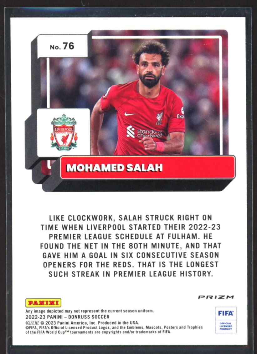 Mohamed Salah Silver Prizm 2022 Donruss Optic Card # 76