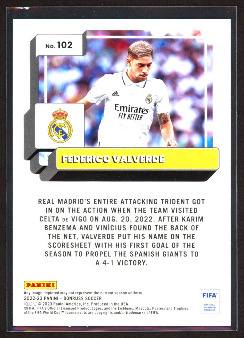 Federico Valverde Green Foil 2022 Donruss Card # 102