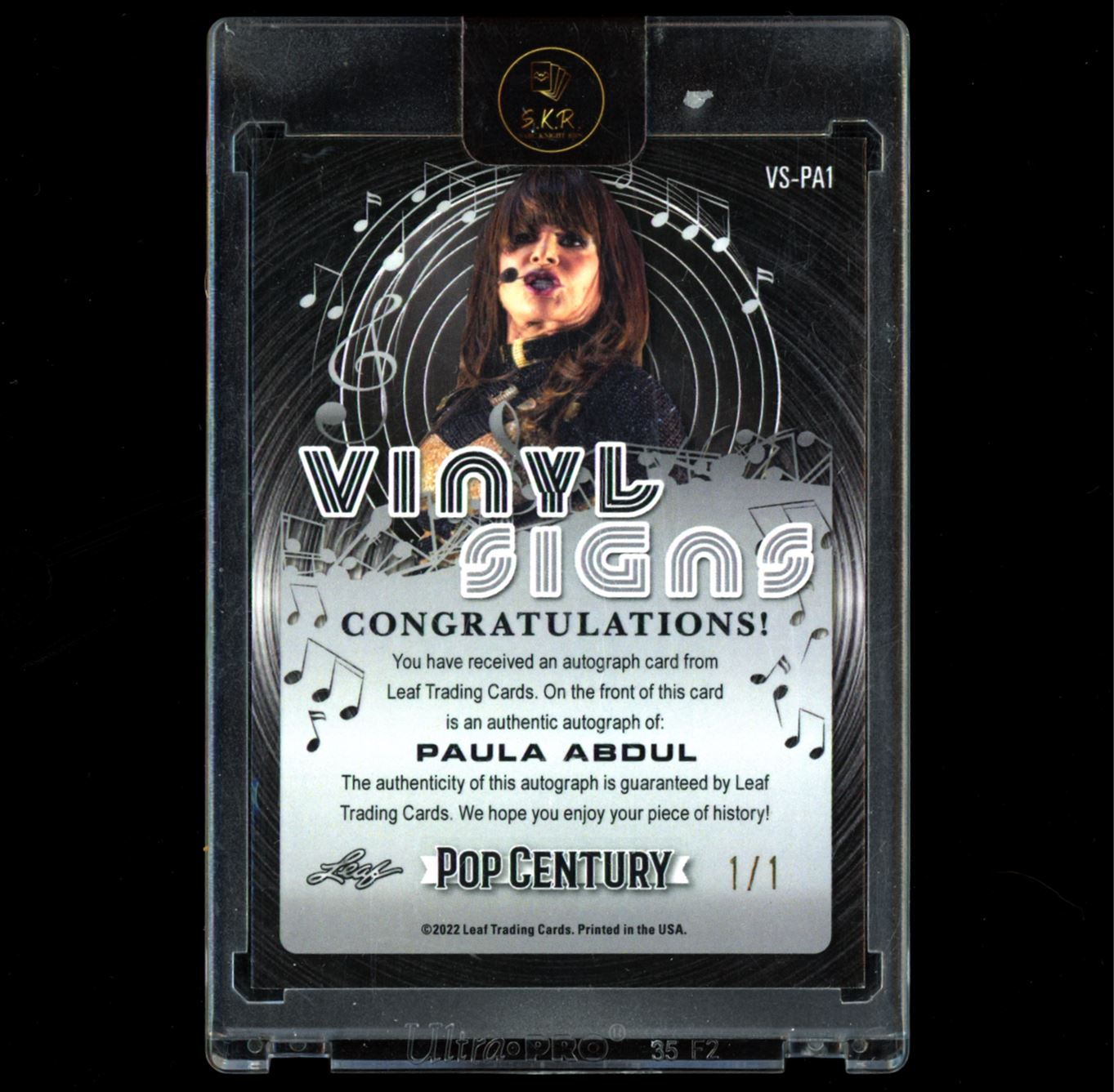 Paula Abdul Vinyl Signs 1/1 2022 Leaf Pop Century Autograph Card # VS-PA1