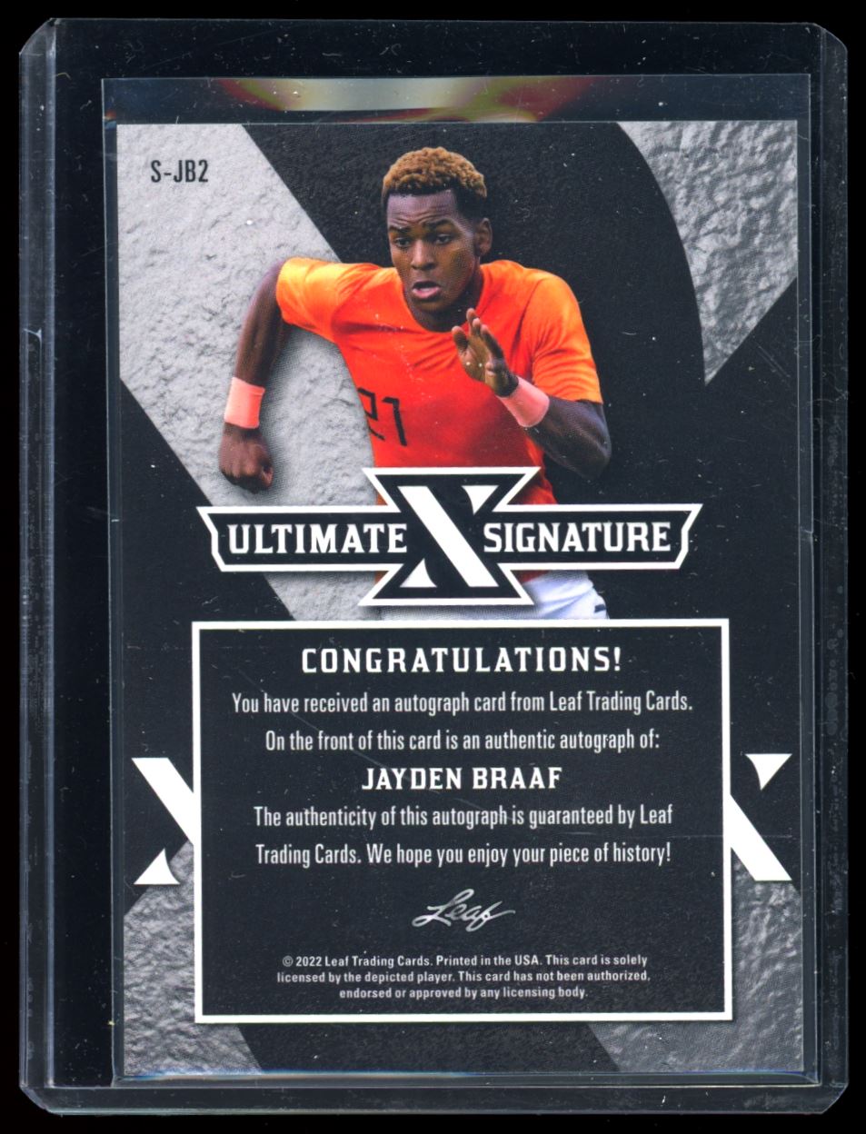 Jayden Braaf Ultimate Signatures 3/3 2022 Leaf Ultimate Soccer Autograph Card # S-JB2