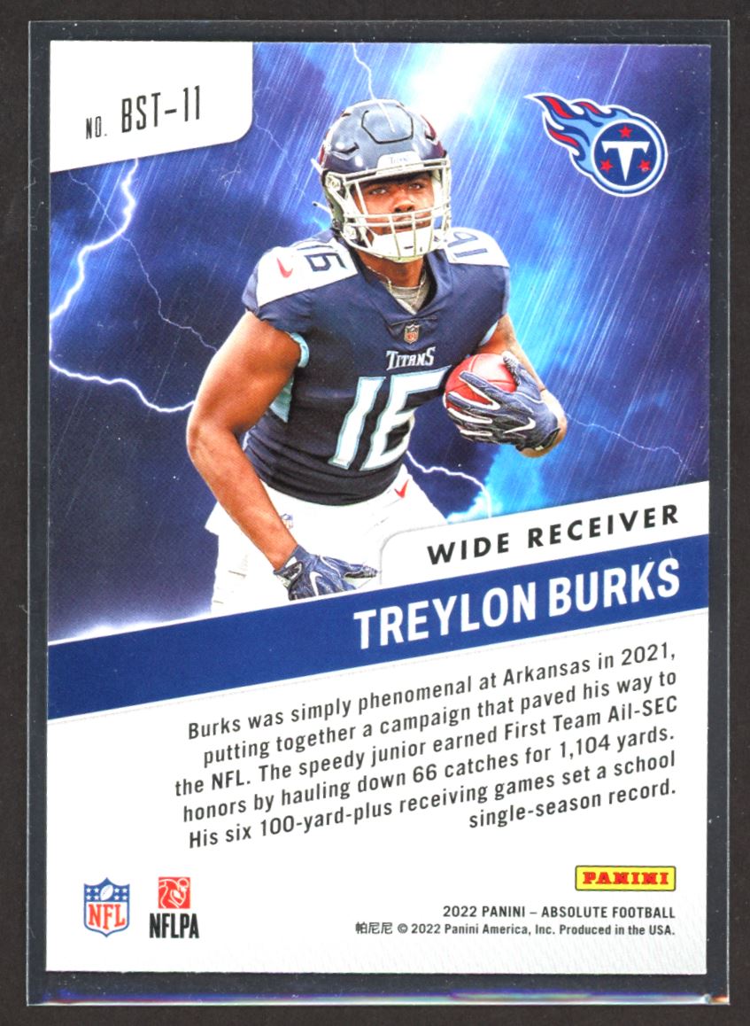 Treylon Burks 2022 Panini Absolute By Storm Card # BST-11