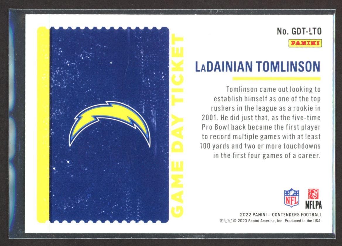 LaDainian Tomlinson 2022 Panini Contenders Ticket Card # GDT-LT0