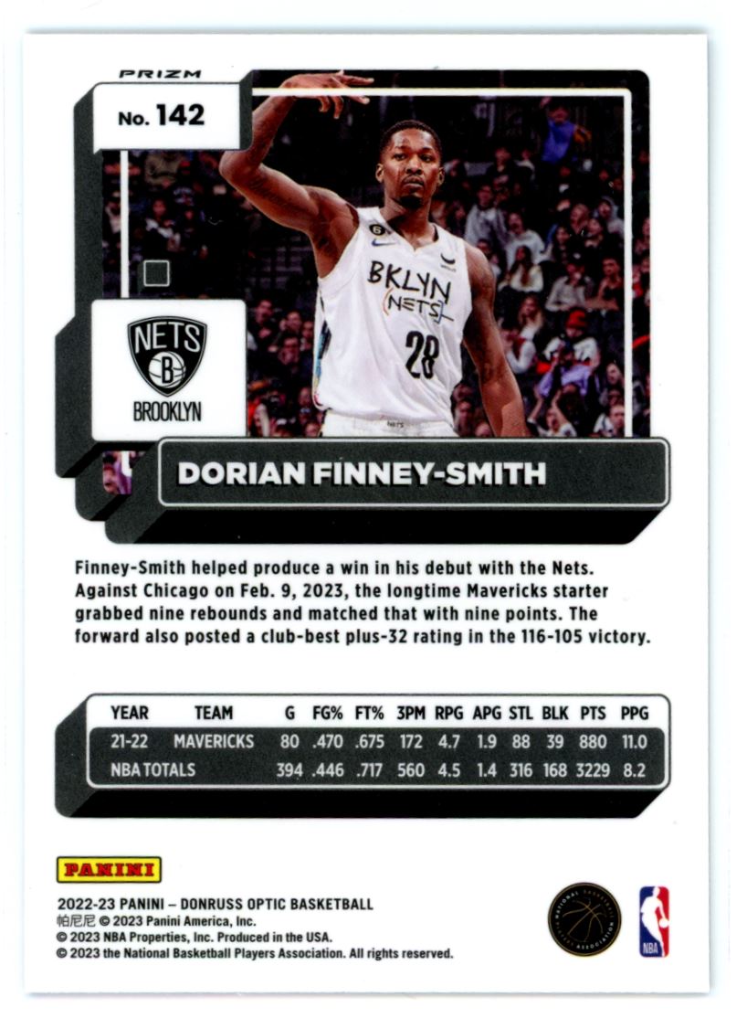 Dorian Finney-Smith Purple Shock Prizm 2022 Panini Donruss Optic Card # 142