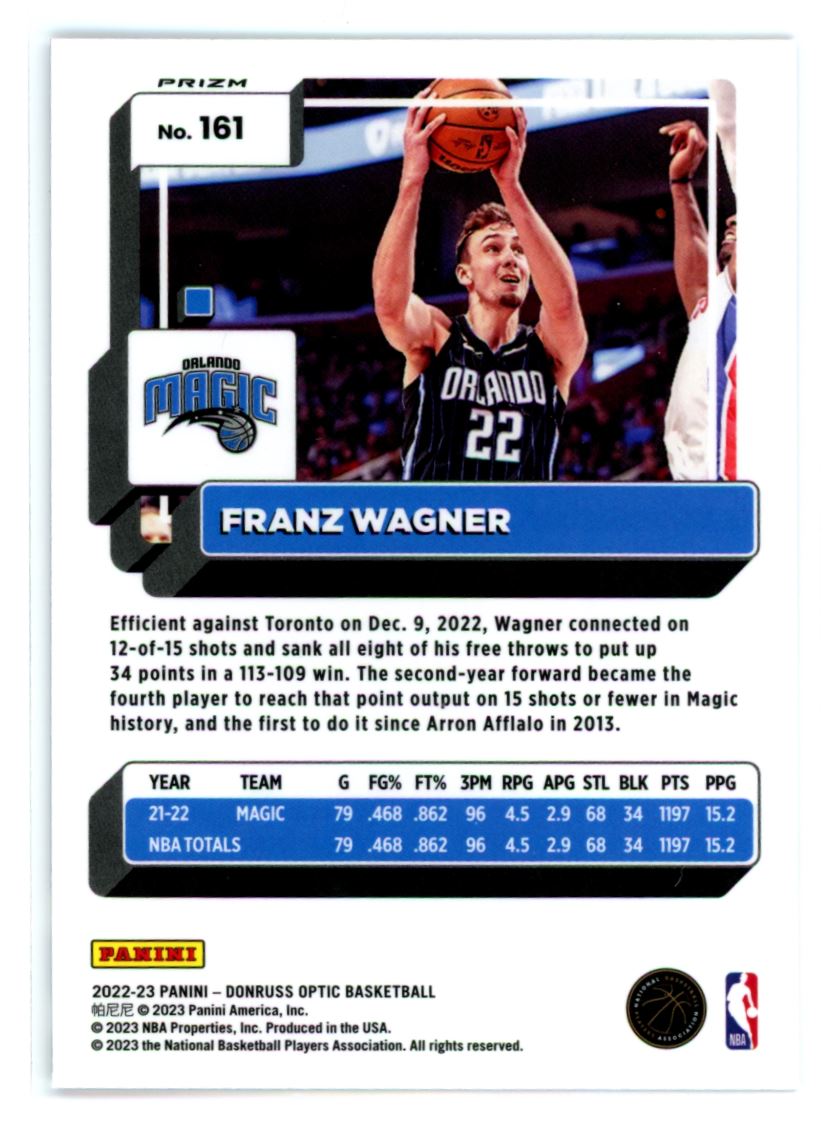 Franz Wagner Purple Shock Prizm 2022 Panini Donruss Optic Card # 161