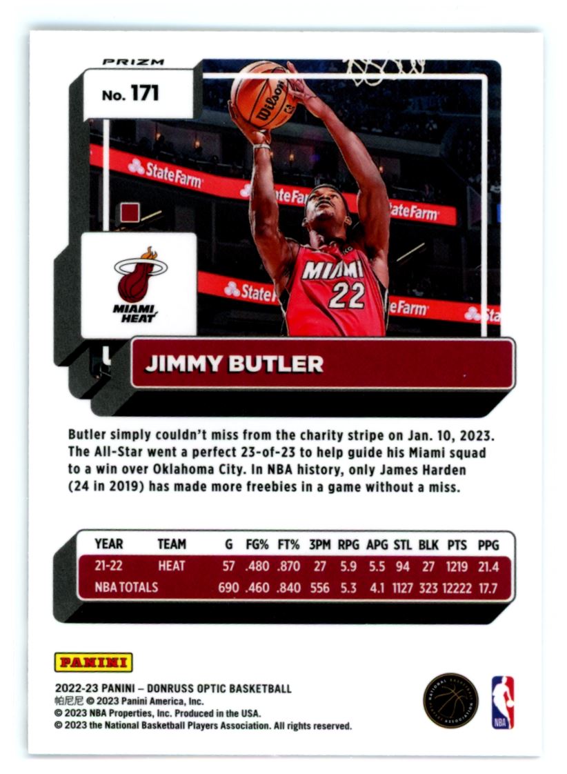 Jimmie Butler Purple Shock Prizm 2022 Panini Donruss Optic Card # 171