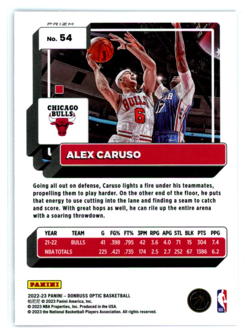 Alex Caruso Purple Shock Prizm 2022 Panini Donruss Optic Card # 54