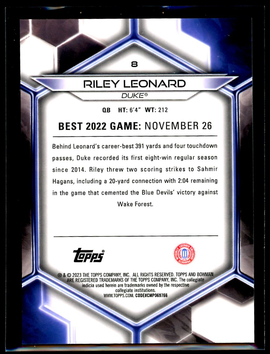 Riley Leonard Magenta 15/199 2023 Bowmans Best Card # 8