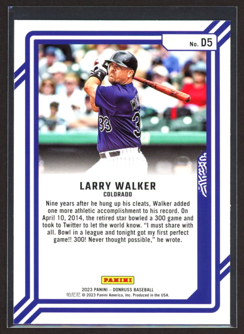 Larry Walker Dominators Pink Fireworks 2023 Donruss Dominators Pink Fireworks Card # D5