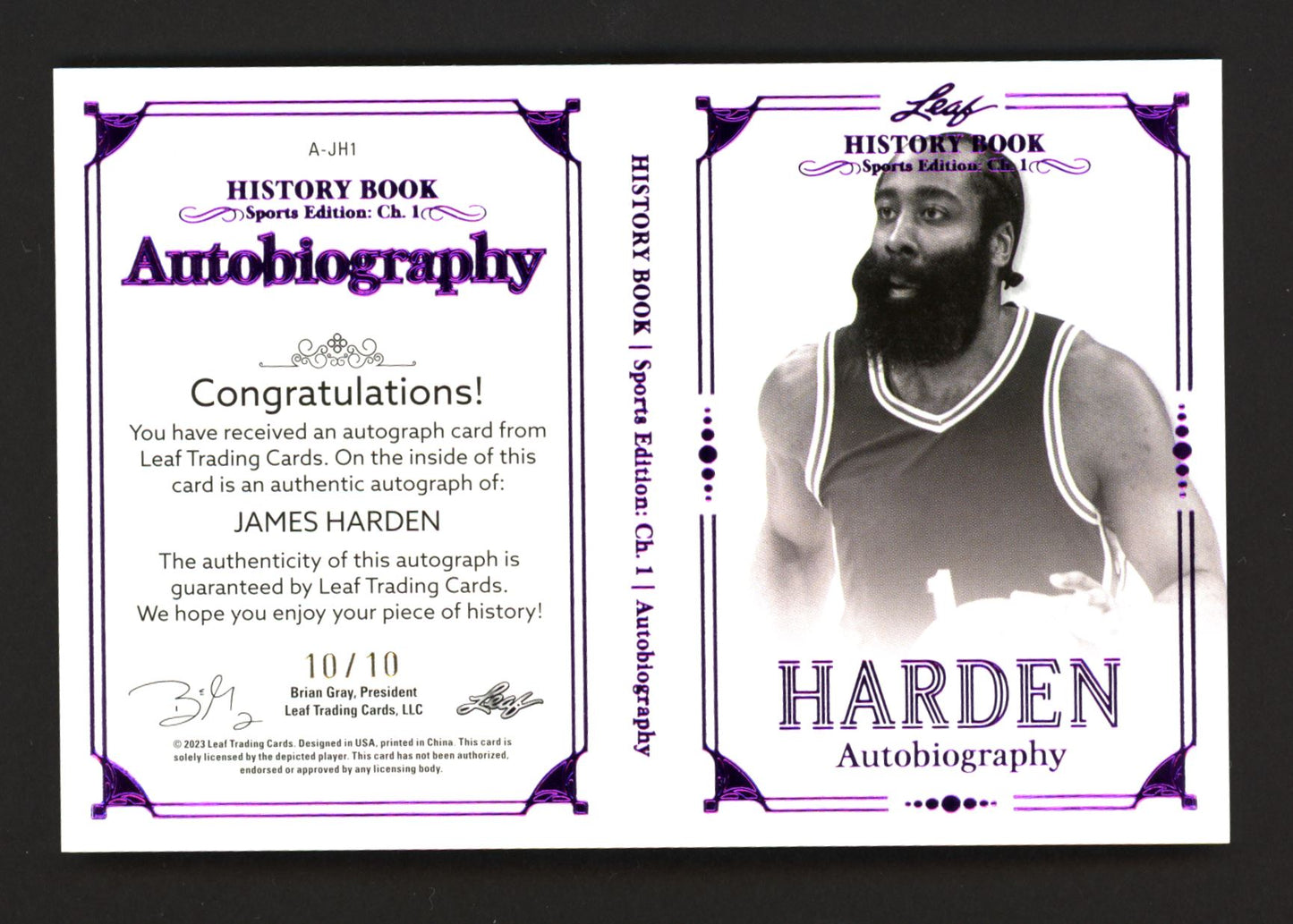 James Harden Autobiography 10/10 Booklet 2023 Leaf History Book Autograph Card # A-JH1
