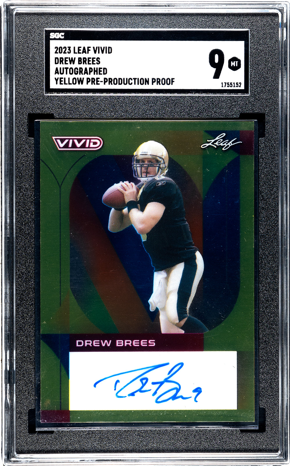 Drew Brees 2023 Leaf Vivid 1/1 Pre-Production Proof Autograph Card 