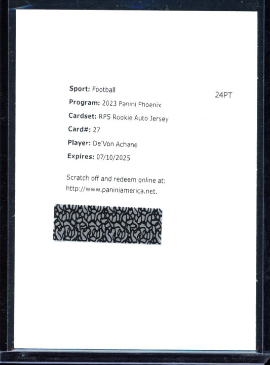 De'Von Achane 2023 Panini Phoenix Rookie Autograph REDEMPTION Card # 27
