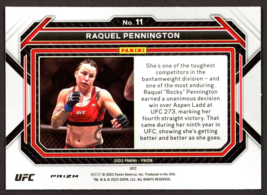 Raquel Pennington Silver Prizm 2023 Panini Prizm UFC Card # 11