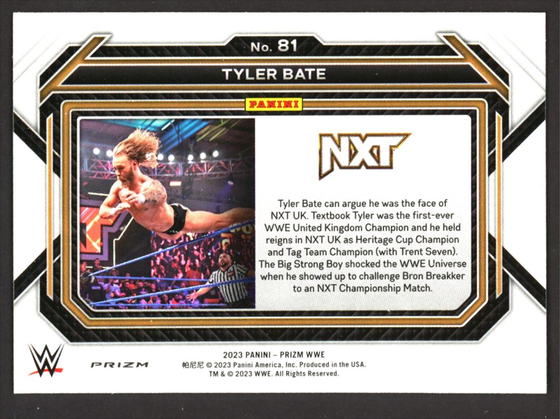 Tyler Bate Cracked Ice 2023 Panini Prizm WWE Card # 81
