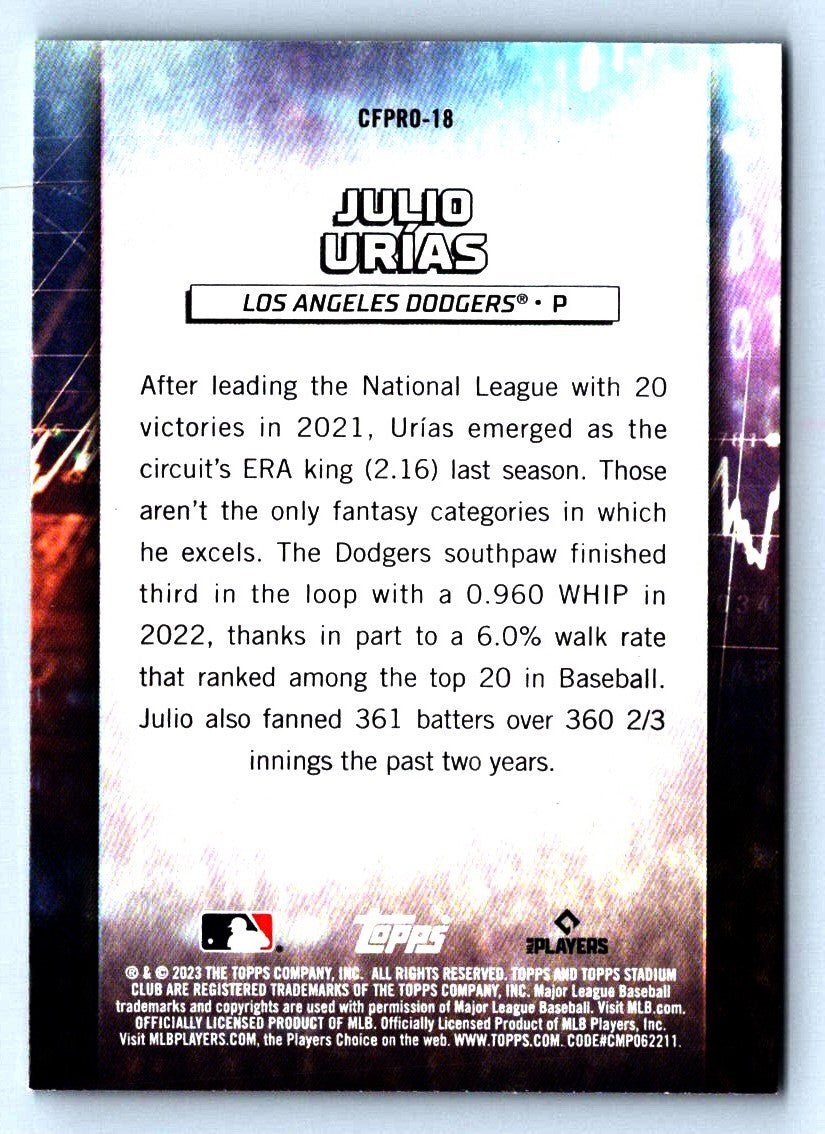 Julio Urias 2023 Stadium Club Chief Fantasy Professionals Card # CFPRO-18