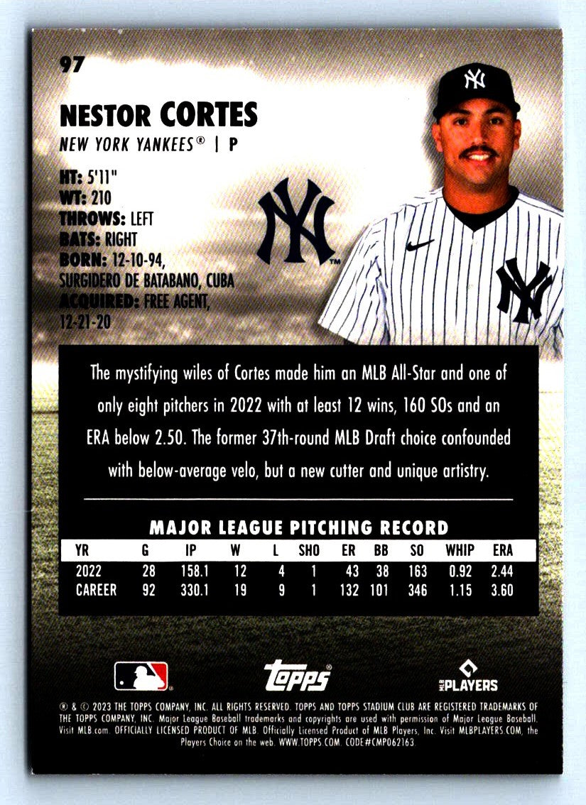 Nestor Cortes Red 2023 Stadium Club Card # 97