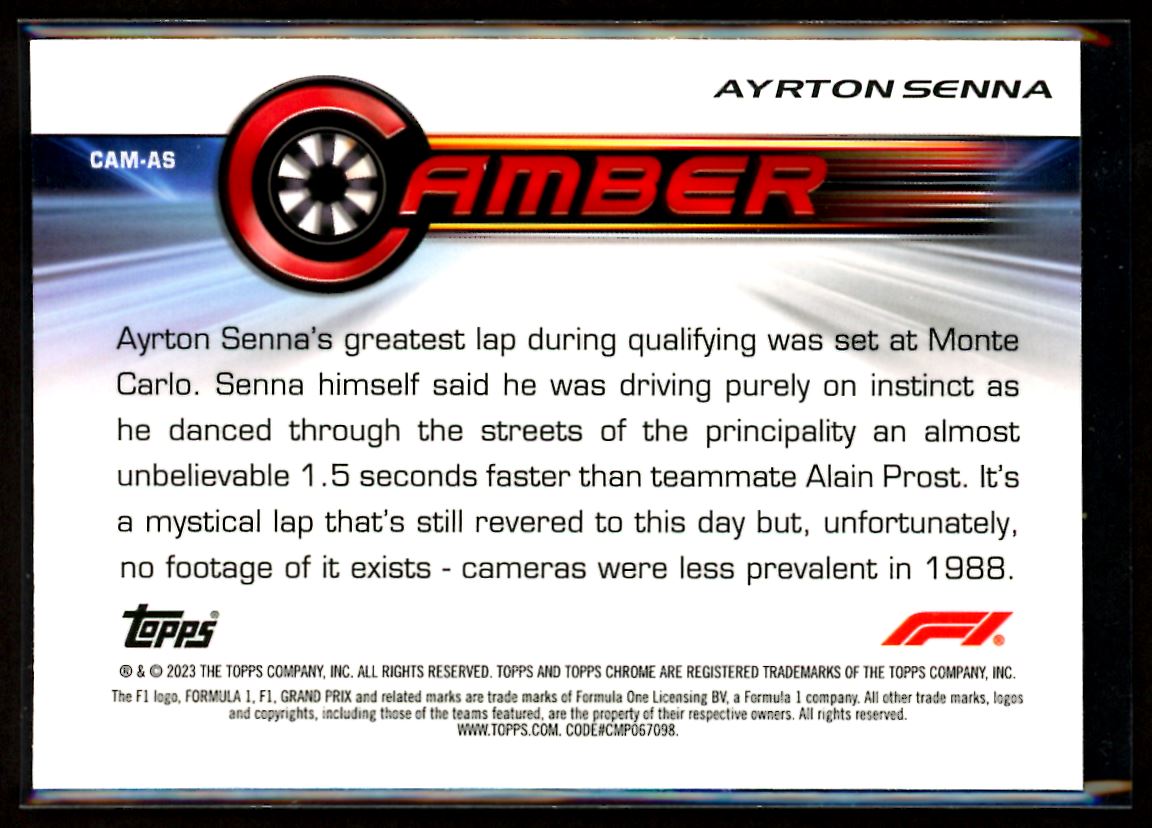 Ayrton Senna Camber 2023 Topps Chrome F1 Card # CAM-AS