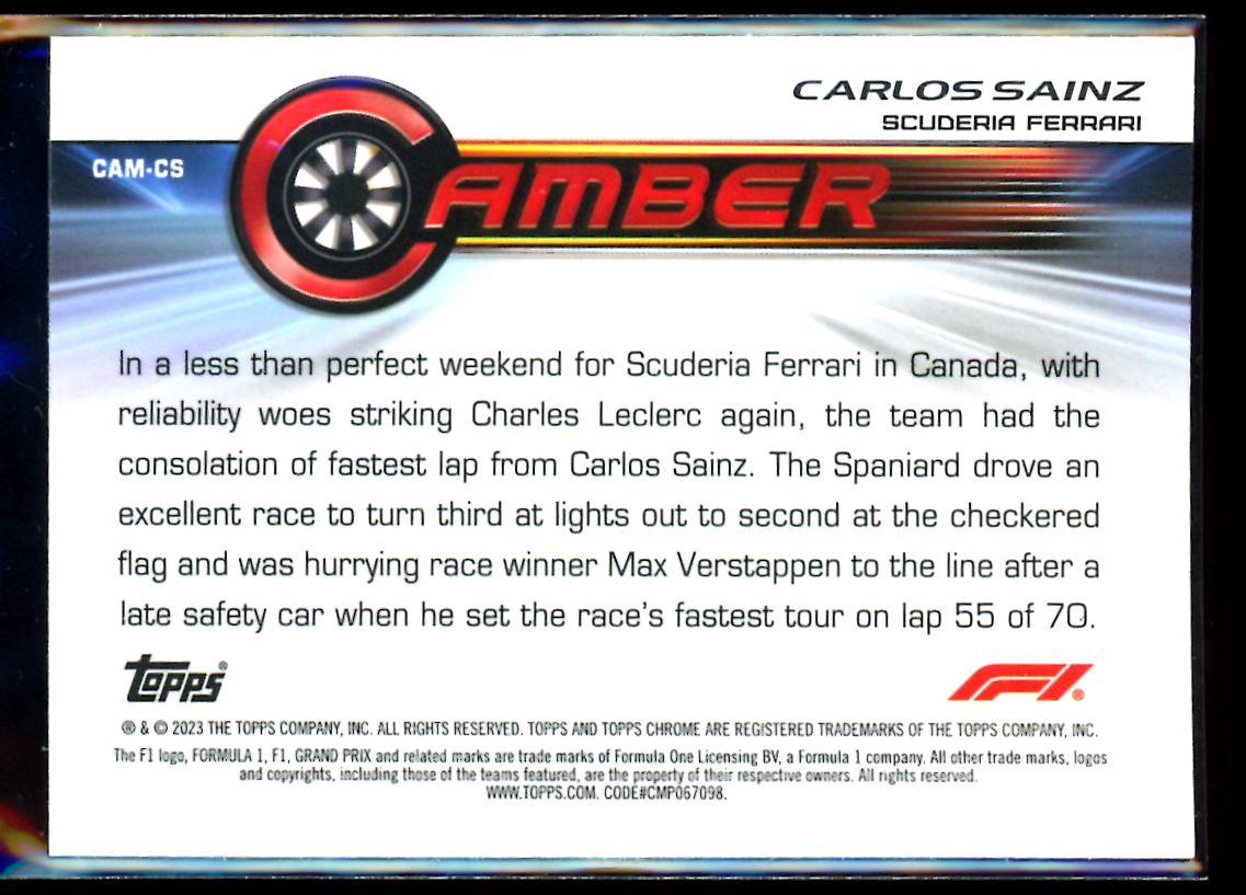 Carlos Sainz Camber 2023 Topps Chrome F1 Card # CAM-CS
