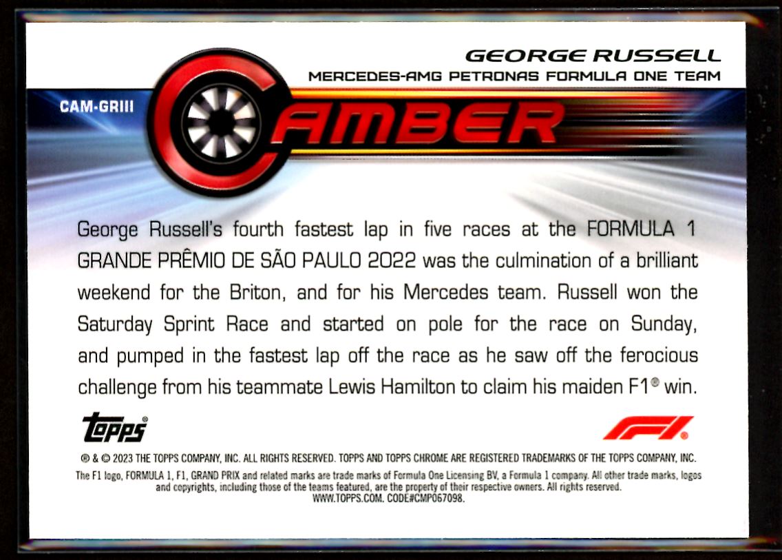George Russell Camber 2023 Topps Chrome F1 Card # CAM-GRIII