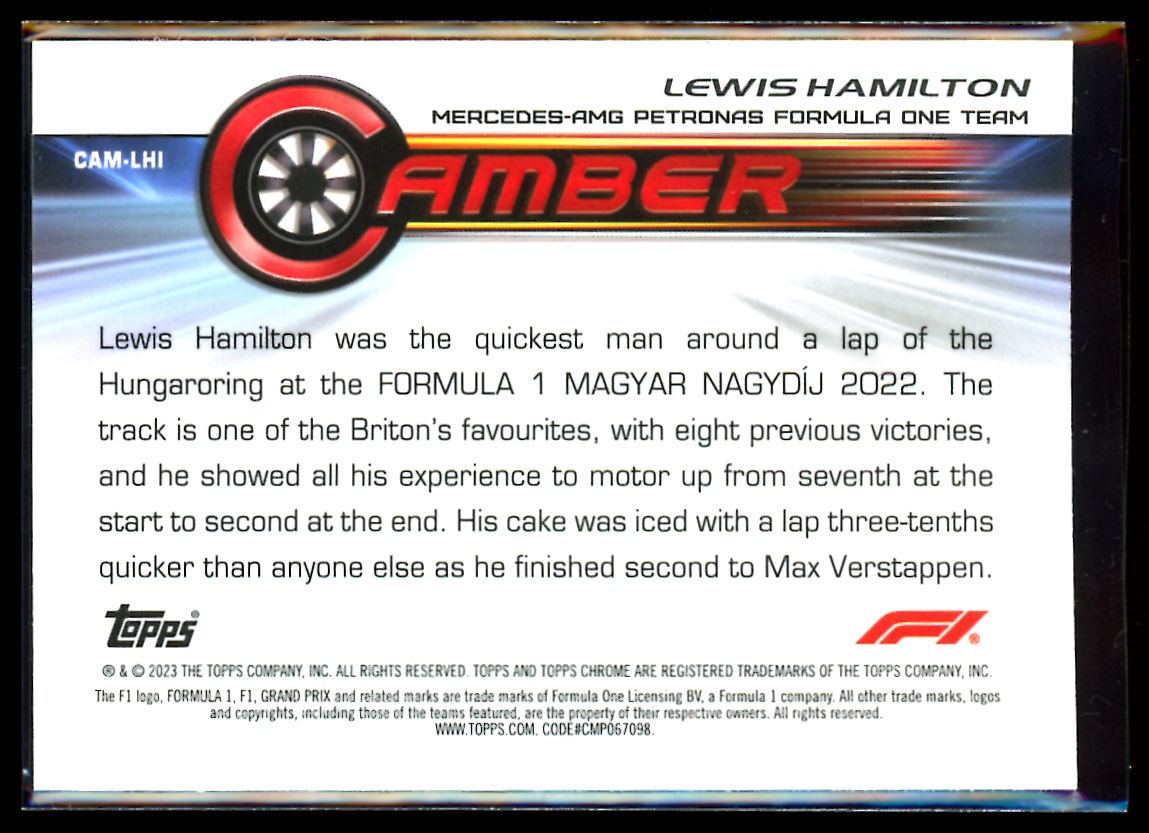 Lewis Hamilton Camber 2023 Topps Chrome F1 Card # CAM-LHI