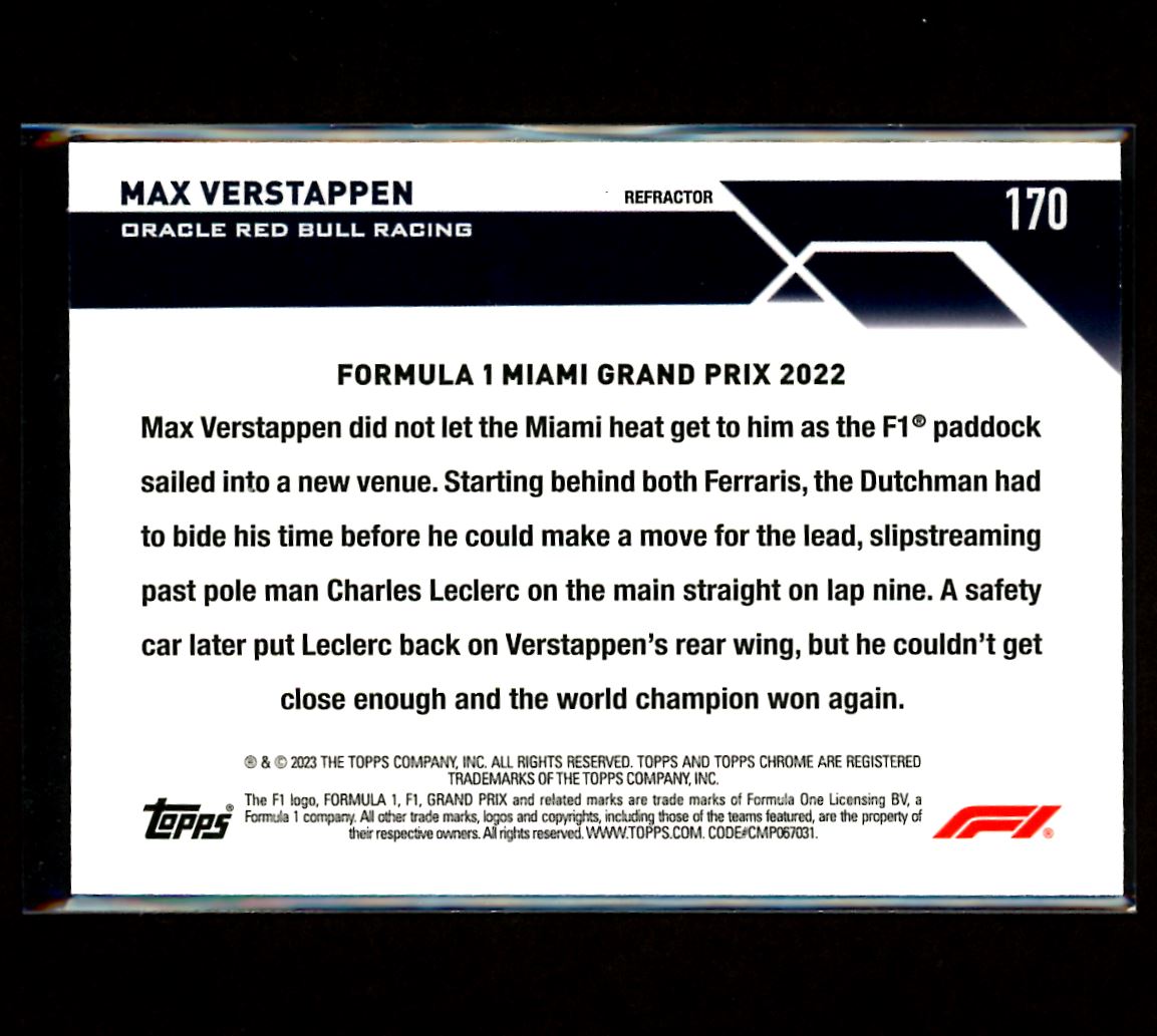 Max Verstappen Refractor 2023 Topps Chrome F1 Card # 170