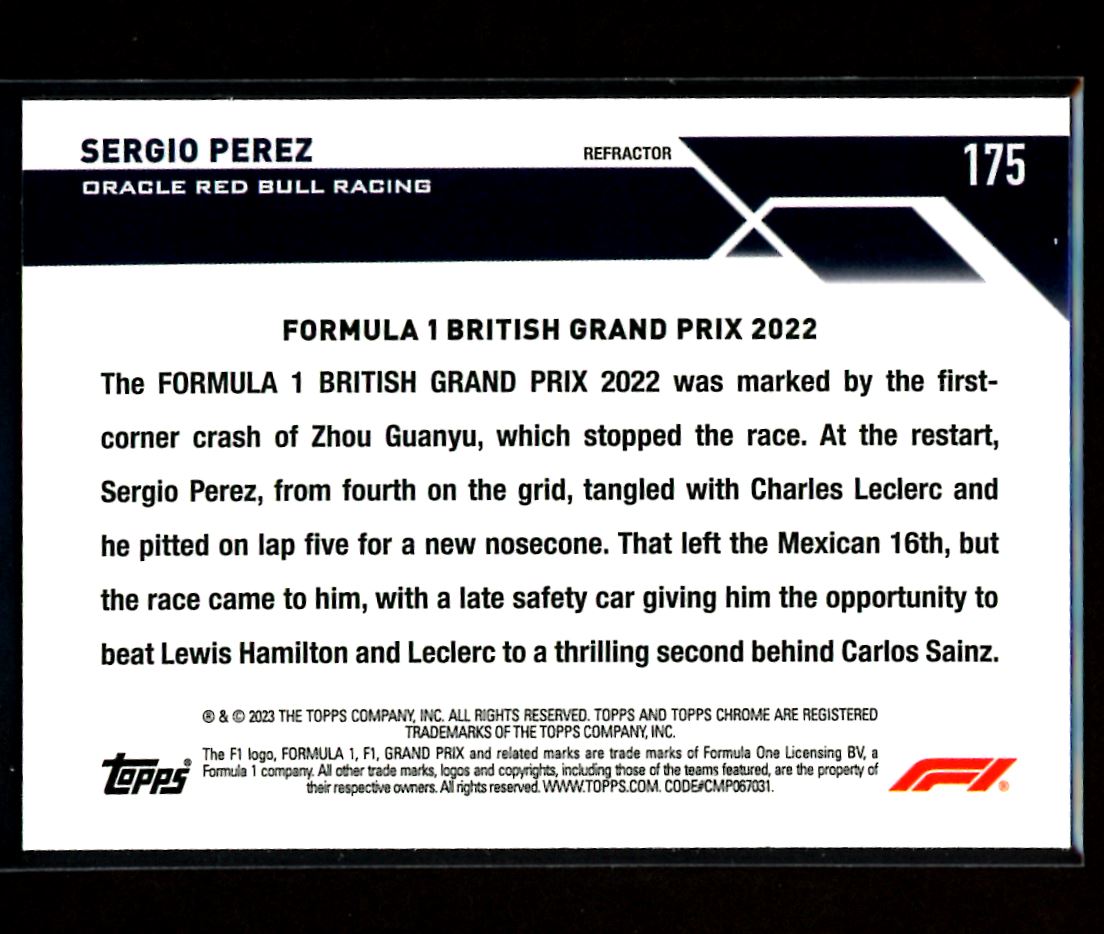 Sergio Perez Refractor 2023 Topps Chrome F1 Card # 175