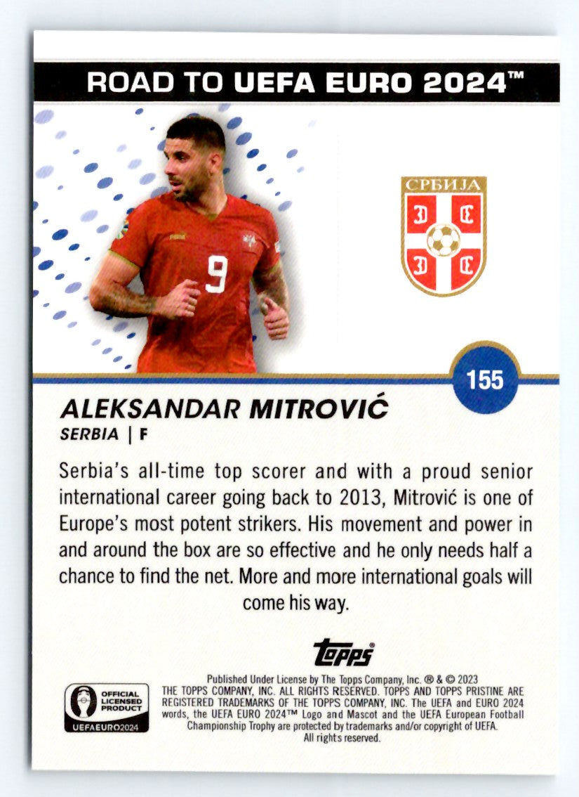 Aleksandar Mitrovic (c) Green /125 2023 Topps Pristine Road To UEFA Euro 2024 Card # 155