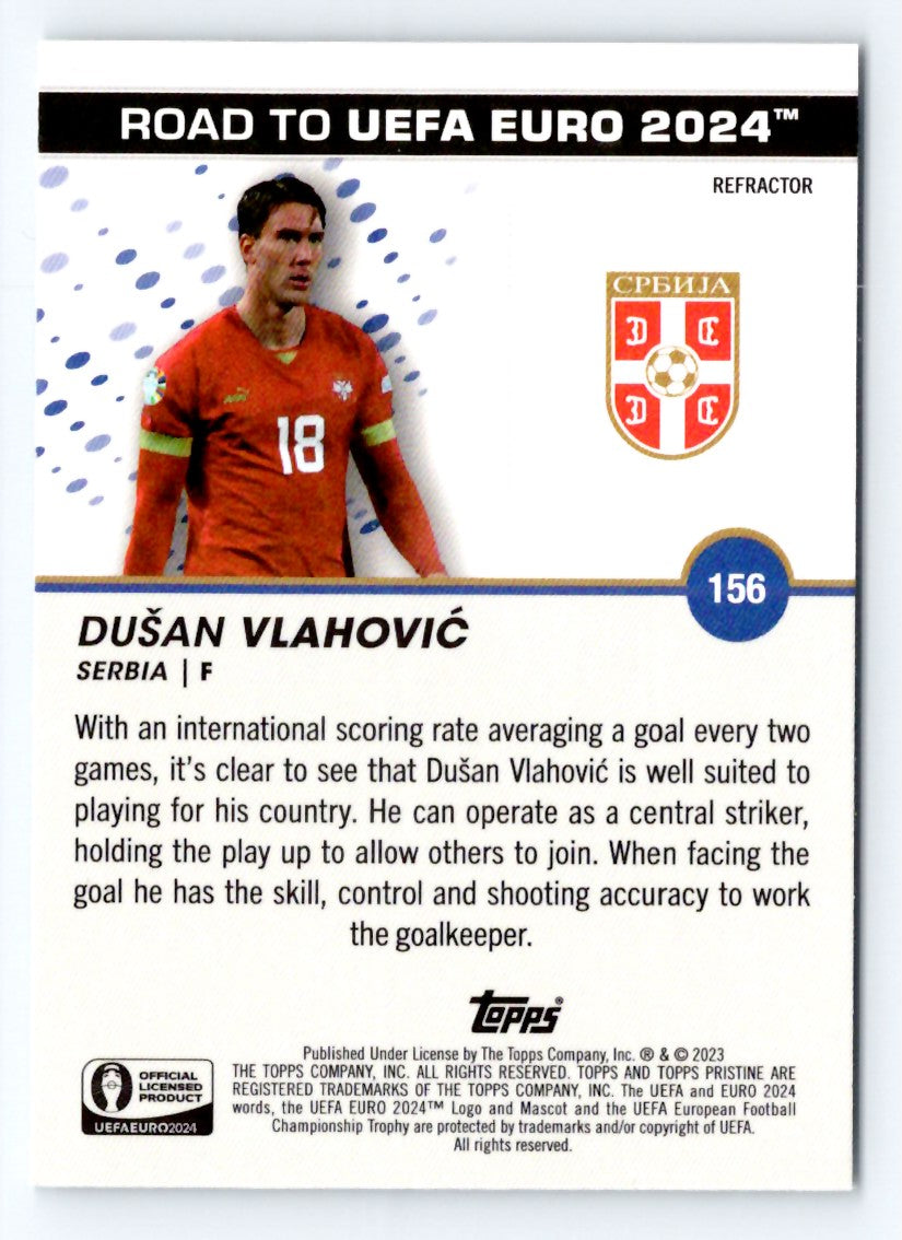 Dusan Vlahovic Refractor 2023 Topps Pristine Road To UEFA Euro 2024 Card # 156