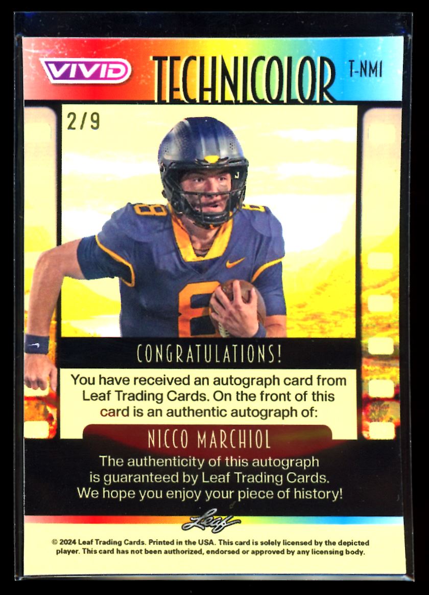Nicco Marchiol Technicolor /9 2024 Leaf Vivid Football Card # T-NM1