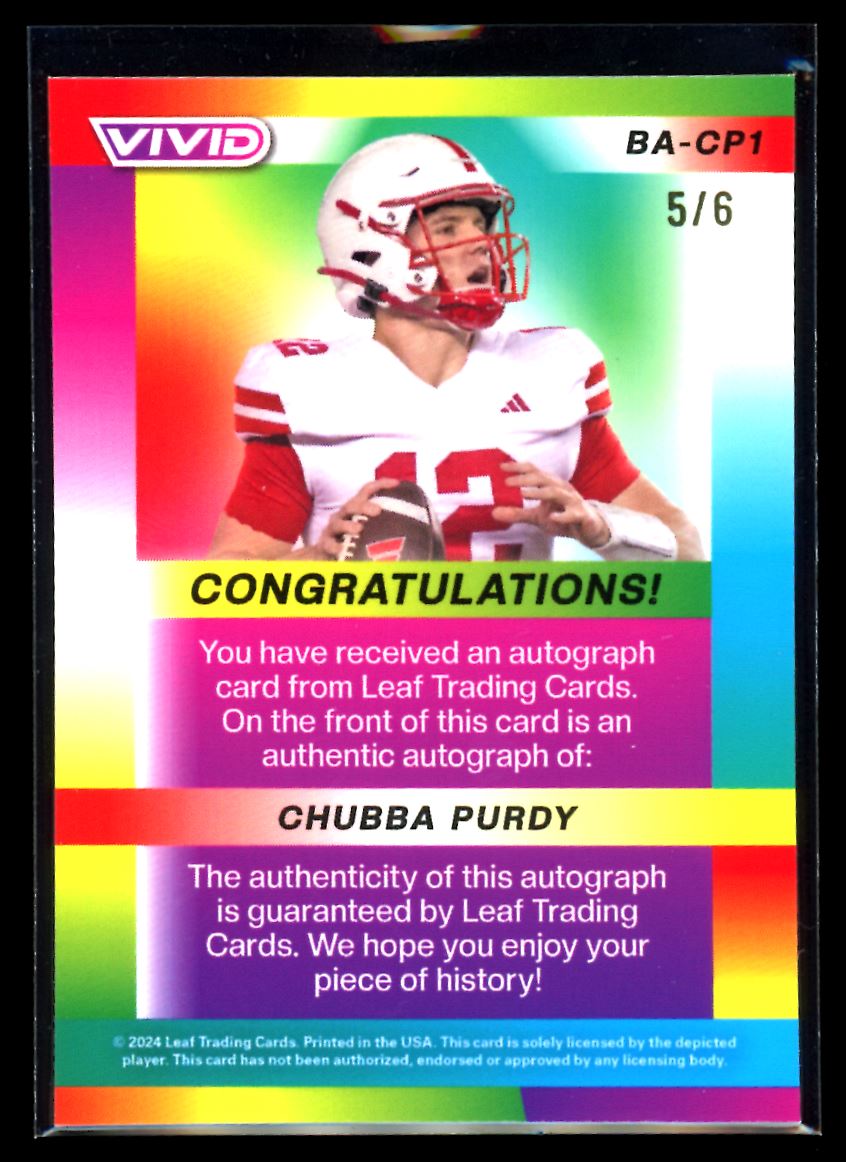 Chubba Purdy White Mojo /6 2024 Leaf Vivid Football Card # BA-CP1