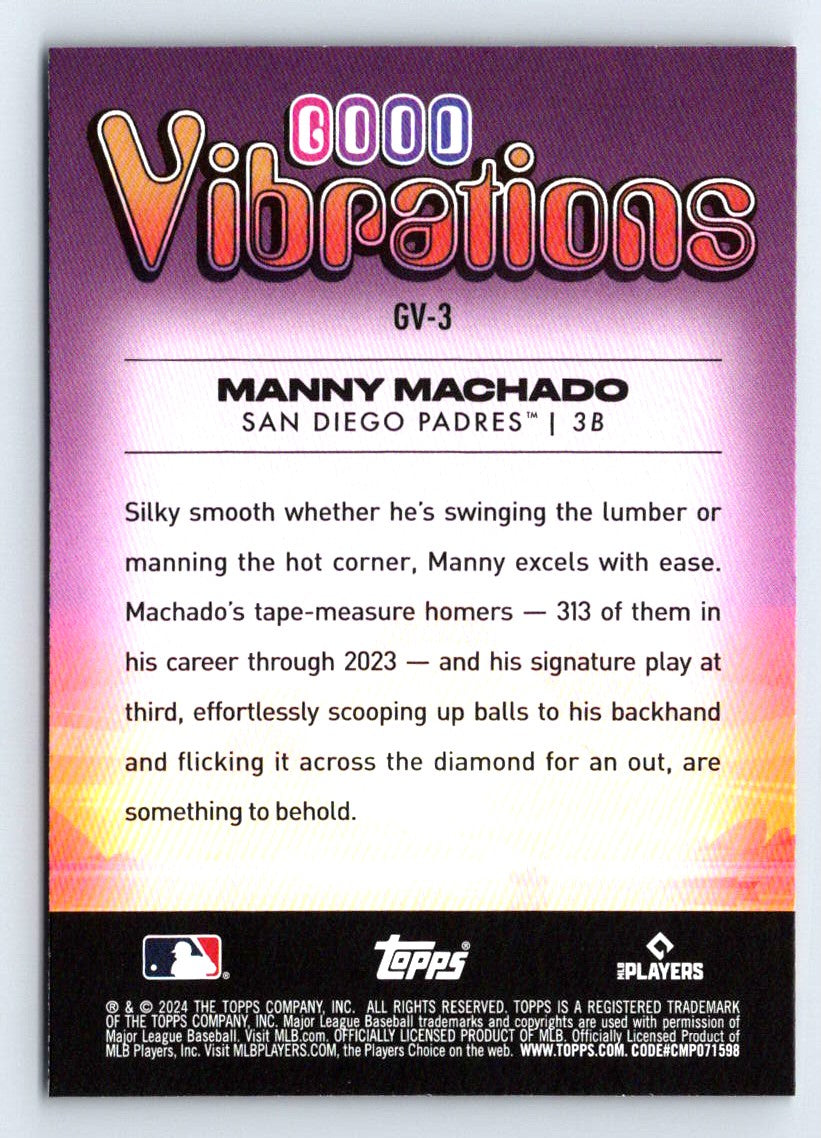 Manny Machado Good Vibrations 2024 Topps Big League Baseball Card # GV-3