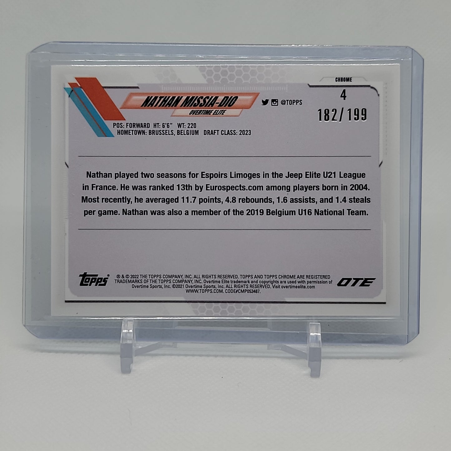 Nathan Missia-Dio 182/199 Aqua Refractor RC Topps Chrome 2022 OTE Card No. 4