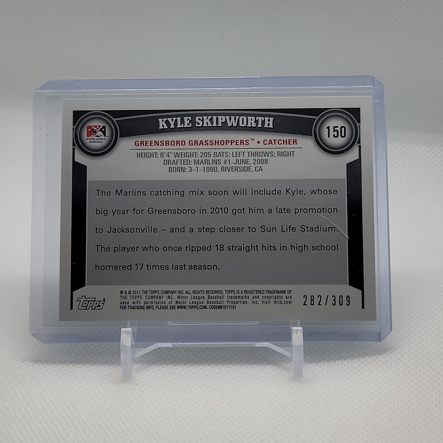 Kyle Skipworth Topps 282/309 2011 Card no. 150