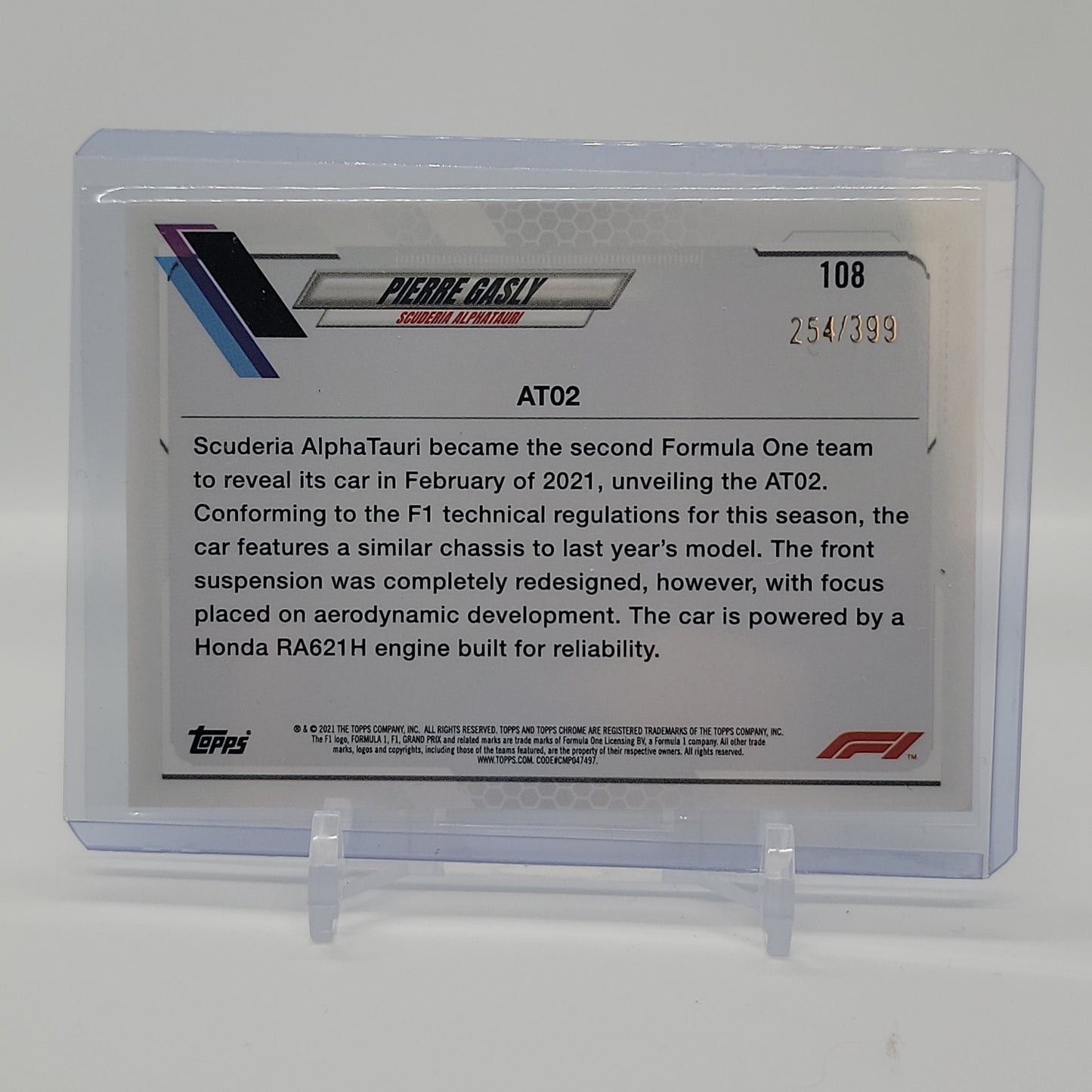 Pierre Gasly Purple /399 2021 Topps Chrome Formula 1 Card #108
