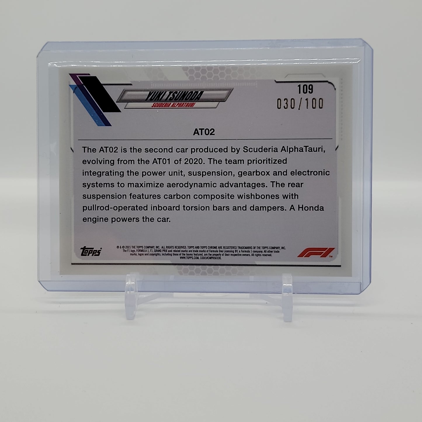 Yuki Tsunoda Negative /100 Refractor 2021 Topps Chrome SAPPHIRE Formula 1 Card #109